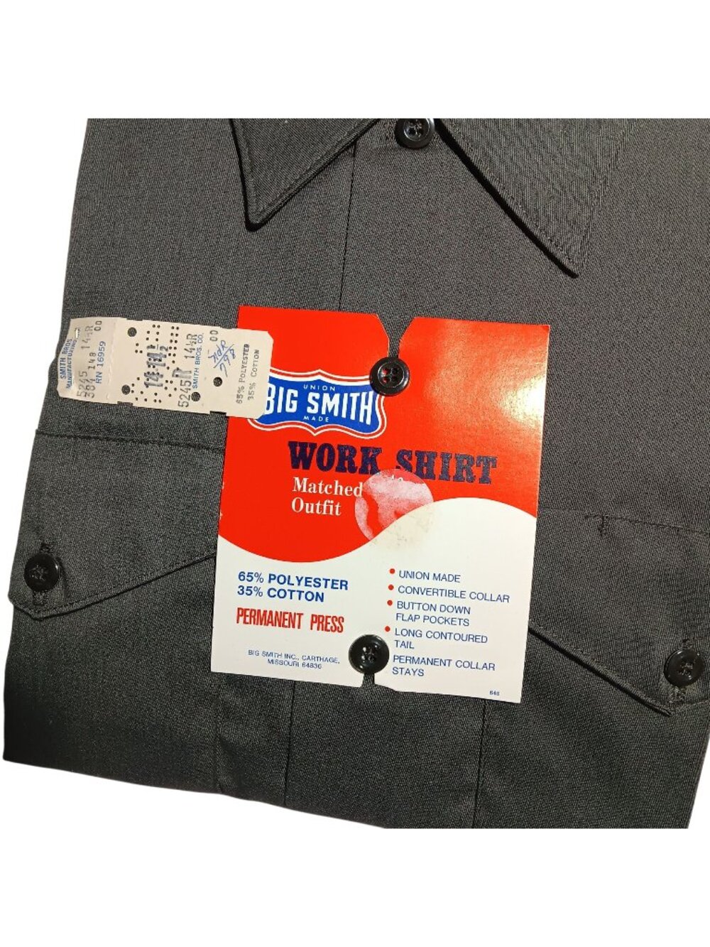 Big Smith Mens Vintage Work Shirt 14.5 R Green Union Made Permanent Press New